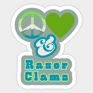 Peace, Love & Razor Clams - Pacific Northwest Style Groovy Retro Mossy Colors Sticker